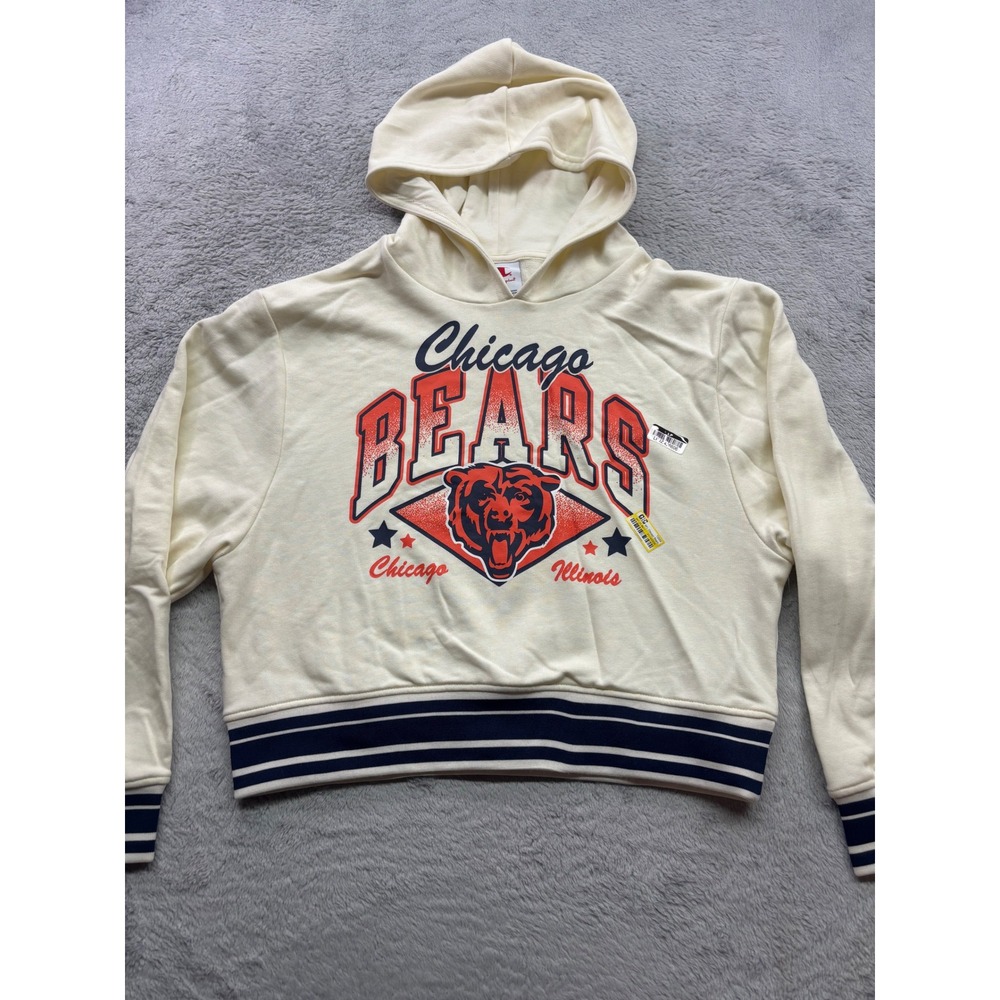 Champion Chicago Bears Women S Cropped Hoodie Cream NFL Graphic Sweatshirt